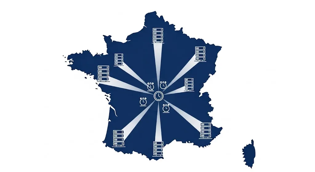 R&eacute;seau de serveurs NTP distribu&eacute;s sur le territoire fran&ccedil;ais &mdash; synchronisation temporelle nationale