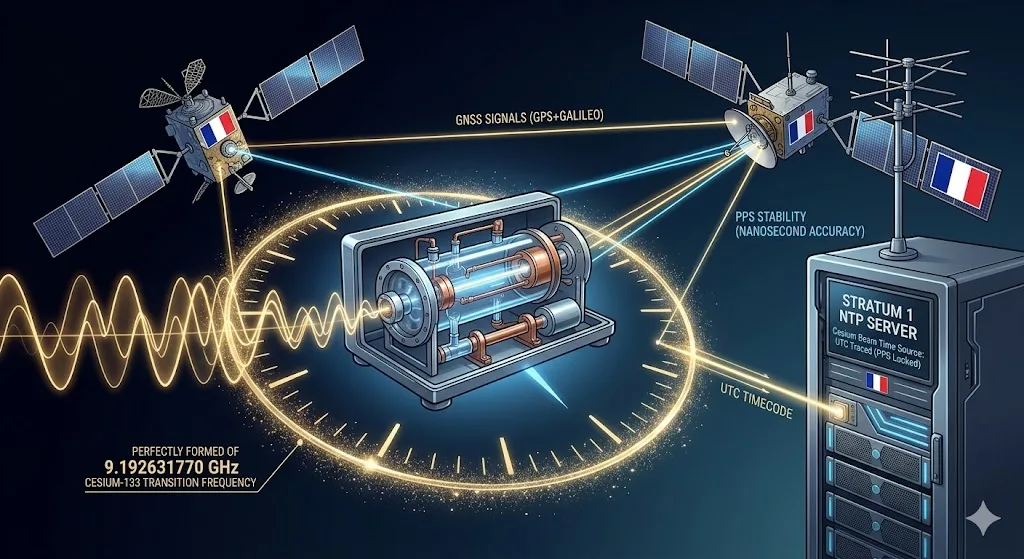 Architecture d'un serveur NTP Stratum 1 : r&eacute;ception GNSS GPS/Galileo, r&eacute;f&eacute;rence C&eacute;sium et signal PPS